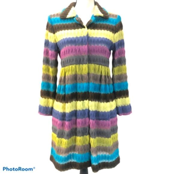 Anthracite by Muse Crocheted Striped Cardigan. Size 8. - Picture 1 of 5